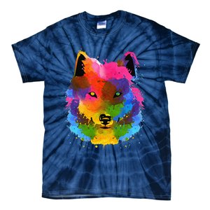 Splash Art Wolf Funny Watercolor Wildlife Dog Canine Outfit Tie-Dye T-Shirt