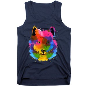 Splash Art Wolf Funny Watercolor Wildlife Dog Canine Outfit Tank Top