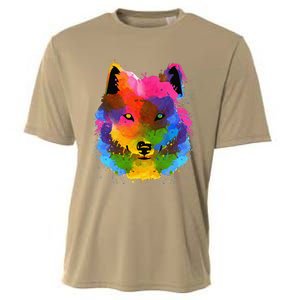 Splash Art Wolf Funny Watercolor Wildlife Dog Canine Outfit Cooling Performance Crew T-Shirt