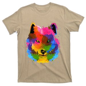 Splash Art Wolf Funny Watercolor Wildlife Dog Canine Outfit T-Shirt