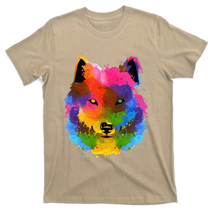 Splash Art Wolf Funny Watercolor Wildlife Dog Canine Outfit T-Shirt