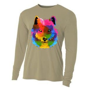 Splash Art Wolf Funny Watercolor Wildlife Dog Canine Outfit Cooling Performance Long Sleeve Crew