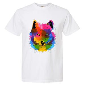 Splash Art Wolf Funny Watercolor Wildlife Dog Canine Outfit Garment-Dyed Heavyweight T-Shirt