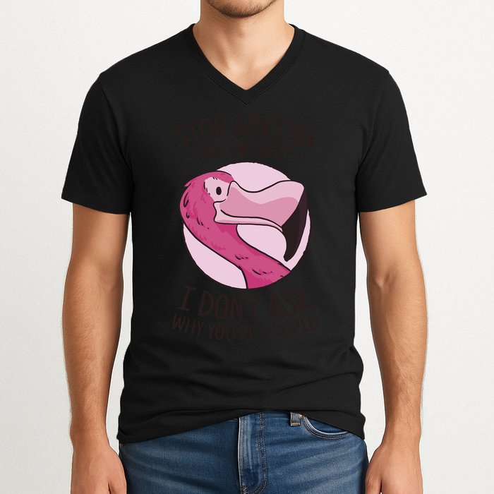 Stop Asking Why I'm Crazy I Don't Ask Why You're Stupid V-Neck T-Shirt