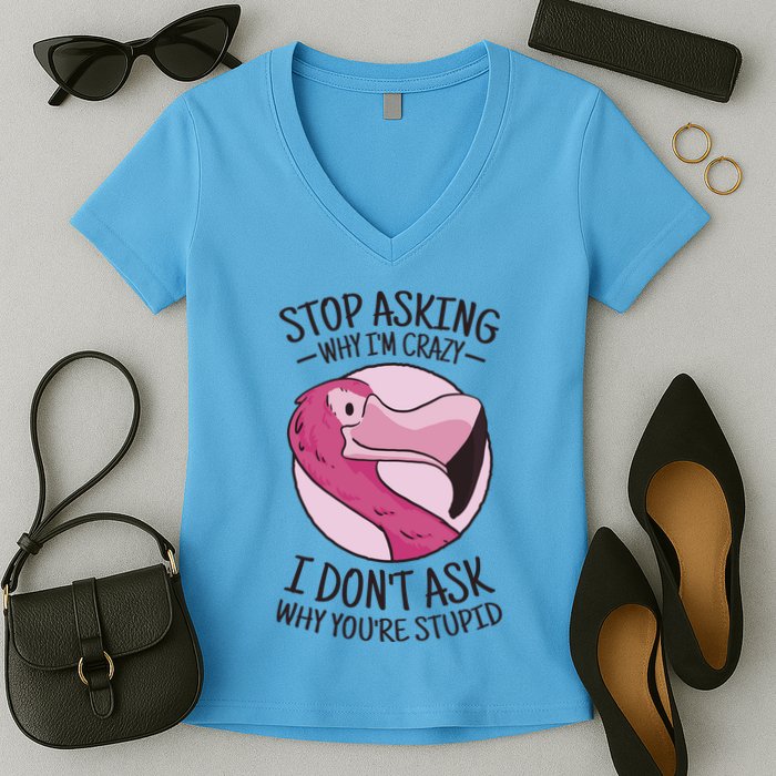 Stop Asking Why I'm Crazy I Don't Ask Why You're Stupid Women's V-Neck T-Shirt