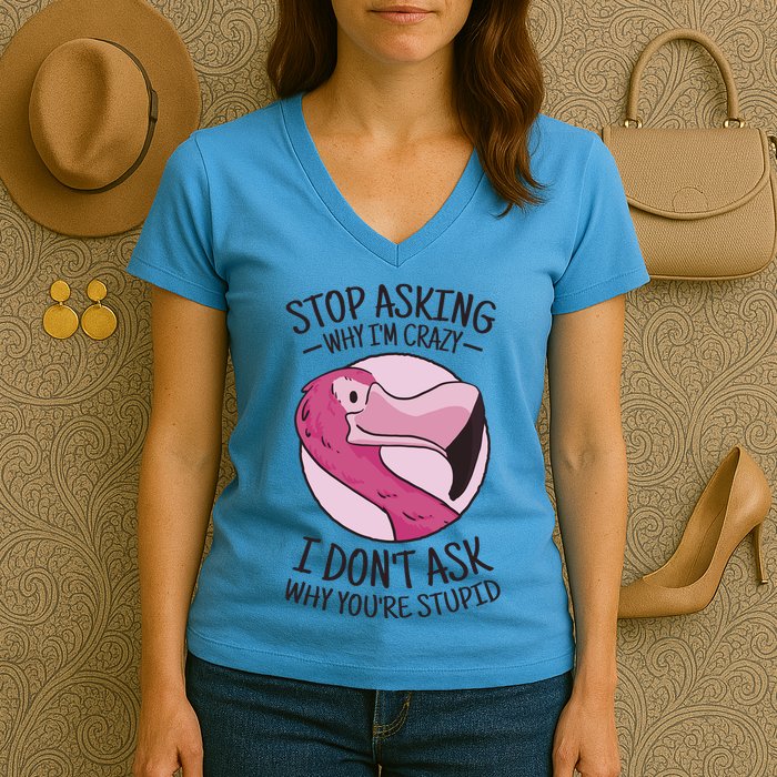 Stop Asking Why I'm Crazy I Don't Ask Why You're Stupid Women's V-Neck T-Shirt