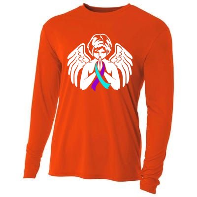 Suicide Awareness Wings Angel Ribbon Happy Support Graphic Cute Gift Cooling Performance Long Sleeve Crew