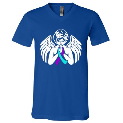 Suicide Awareness Wings Angel Ribbon Happy Support Graphic Cute Gift V-Neck T-Shirt