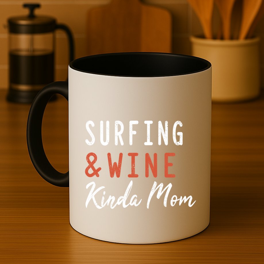 Surfing And Wine Kinda Mom Surfer Hawaiian Surfboard Great Gift Mug