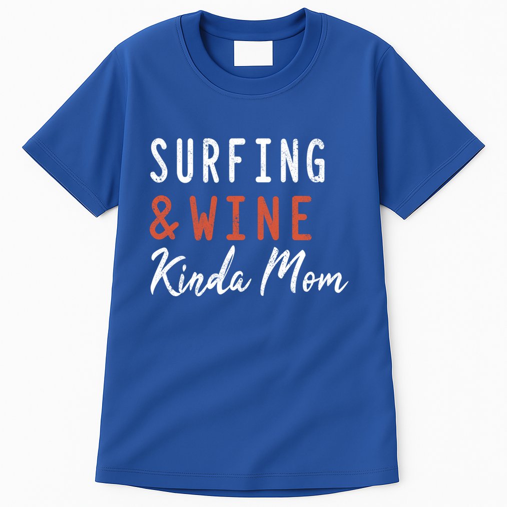 Surfing And Wine Kinda Mom Surfer Hawaiian Surfboard Great Gift Tall T-Shirt