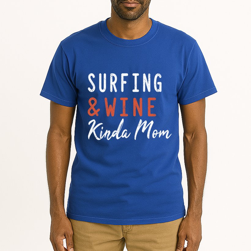 Surfing And Wine Kinda Mom Surfer Hawaiian Surfboard Great Gift Tall T-Shirt