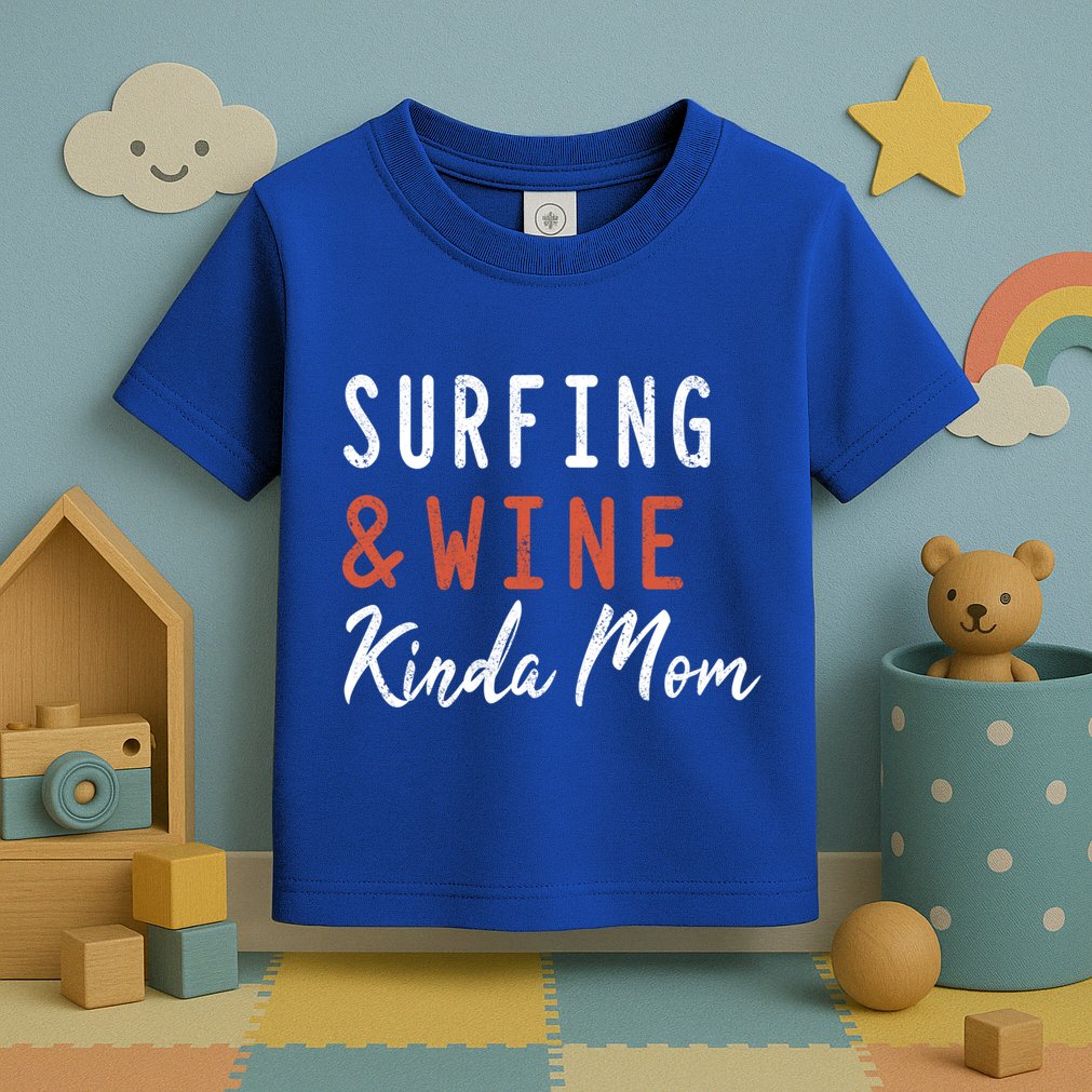 Surfing And Wine Kinda Mom Surfer Hawaiian Surfboard Great Gift Toddler T-Shirt