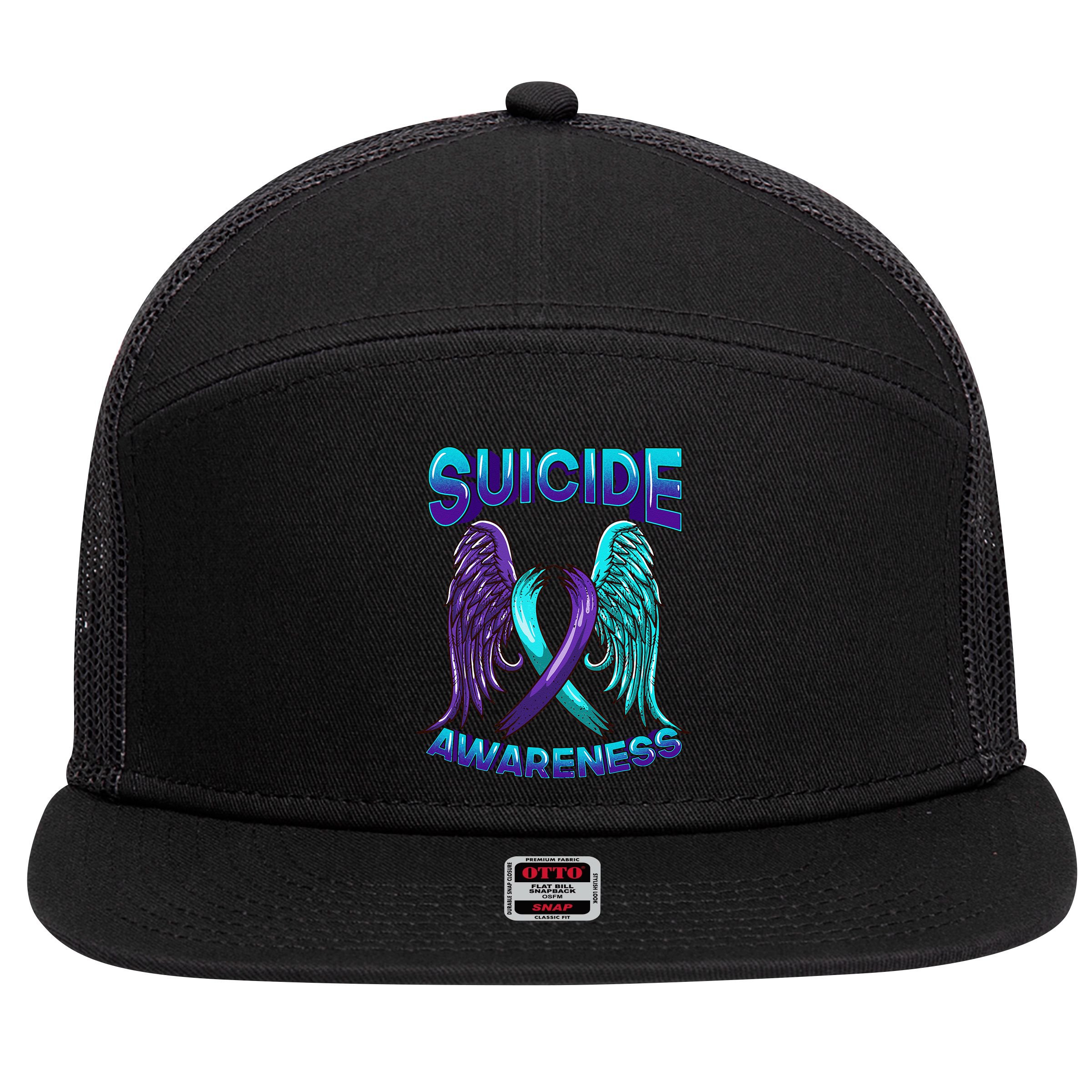 Suicide Awareness Wings And Ribbon Suicide Prevention 7 Panel Mesh Trucker Snapback Hat