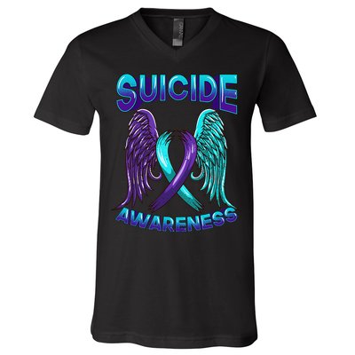 Suicide Awareness Wings And Ribbon Suicide Prevention V-Neck T-Shirt