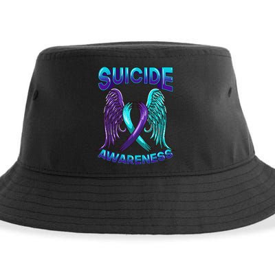 Suicide Awareness Wings And Ribbon Suicide Prevention Sustainable Bucket Hat