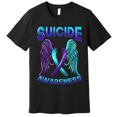 Suicide Awareness Wings And Ribbon Suicide Prevention Premium T-Shirt