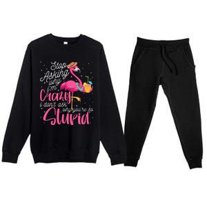 Stop Asking Why I'm Crazy Flamingo Stupid Pink Funny Wo Premium Crewneck Sweatsuit Set