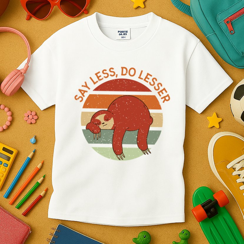 Say Less Do Lesser Sloth Retro Kids T-Shirt