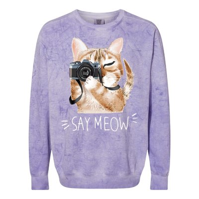 Say Meow Cute Cat Picture Colorblast Crewneck Sweatshirt