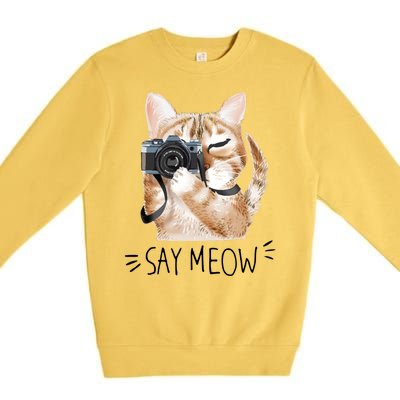 Say Meow Cute Cat Picture Premium Crewneck Sweatshirt