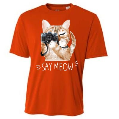 Say Meow Cute Cat Picture Cooling Performance Crew T-Shirt