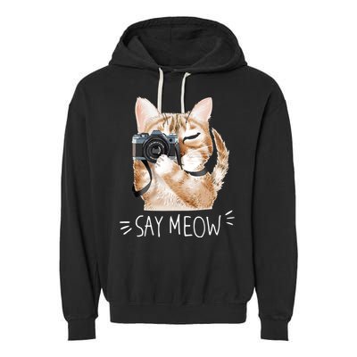 Say Meow Cute Cat Picture Garment-Dyed Fleece Hoodie