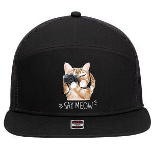 Say Meow Cute Cat Picture 7 Panel Mesh Trucker Snapback Hat