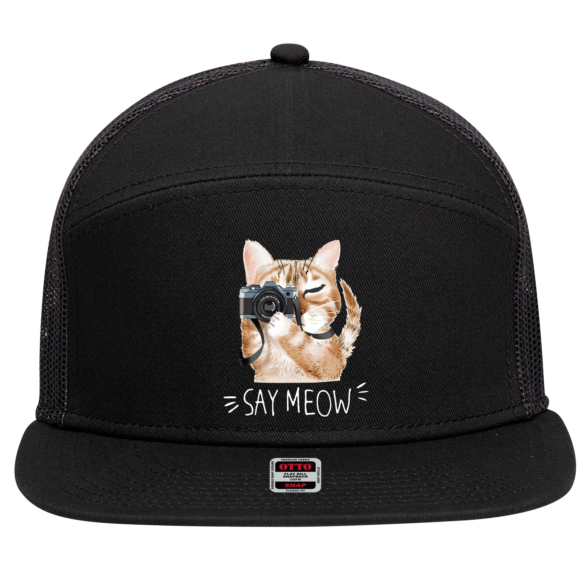 Say Meow Cute Cat Picture 7 Panel Mesh Trucker Snapback Hat
