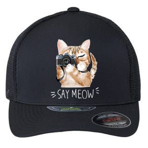 Say Meow Cute Cat Picture Flexfit Unipanel Trucker Cap