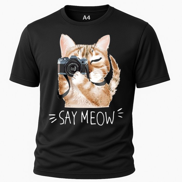 Say Meow Cute Cat Picture Cooling Performance Crew T-Shirt