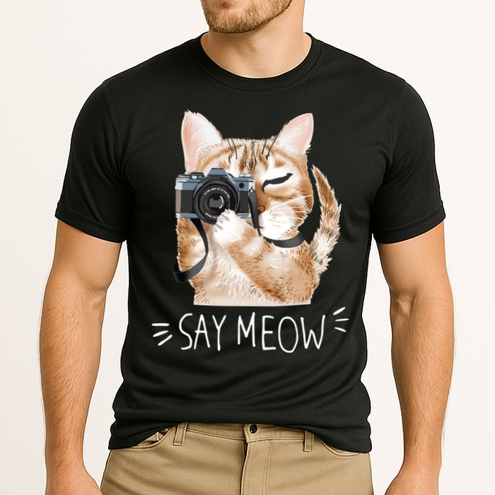 Say Meow Cute Cat Picture Cooling Performance Crew T-Shirt