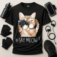 Say Meow Cute Cat Picture Cooling Performance Crew T-Shirt
