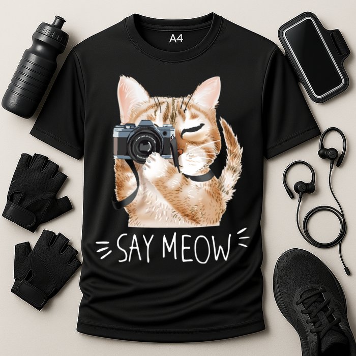 Say Meow Cute Cat Picture Cooling Performance Crew T-Shirt