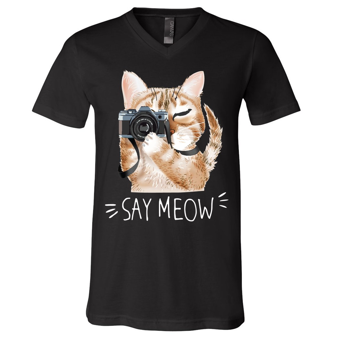 Say Meow Cute Cat Picture V-Neck T-Shirt