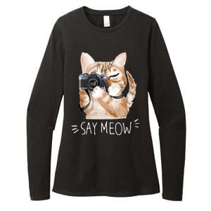 Say Meow Cute Cat Picture Womens CVC Long Sleeve Shirt