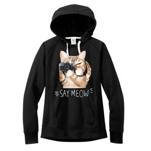 Say Meow Cute Cat Picture Women's Fleece Hoodie