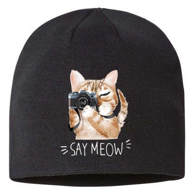 Say Meow Cute Cat Picture Sustainable Beanie