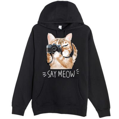 Say Meow Cute Cat Picture Premium Pullover Hoodie