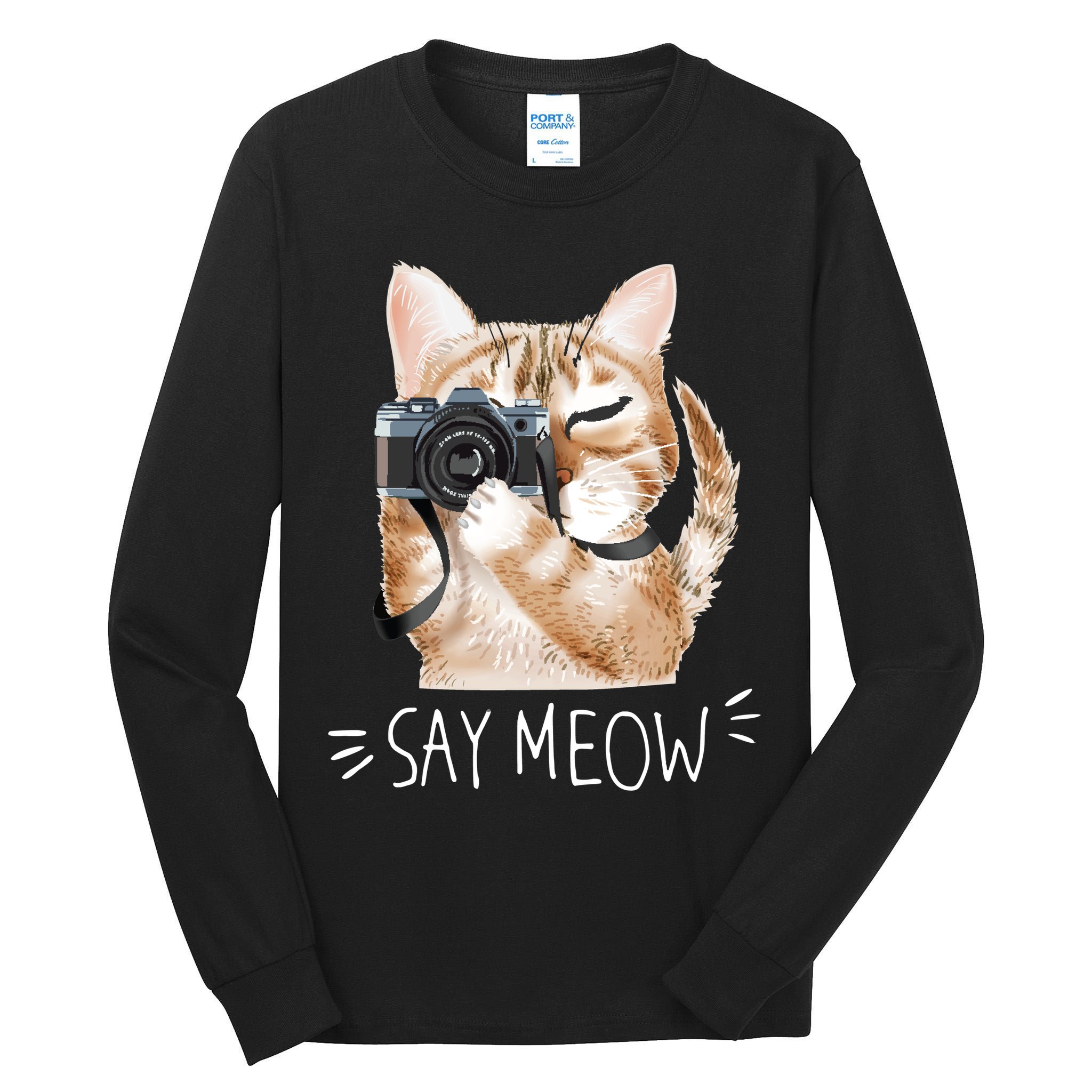 Say Meow Cute Cat Picture Tall Long Sleeve T-Shirt