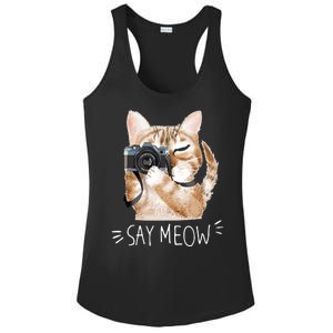 Say Meow Cute Cat Picture Ladies PosiCharge Competitor Racerback Tank