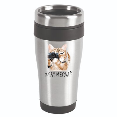 Say Meow Cute Cat Picture 16oz Travel Tumbler