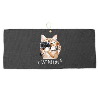 Say Meow Cute Cat Picture Large Microfiber Waffle Golf Towel