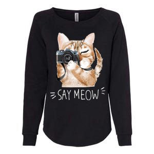 Say Meow Cute Cat Picture Womens California Wash Sweatshirt