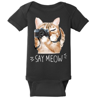 Say Meow Cute Cat Picture Baby Bodysuit