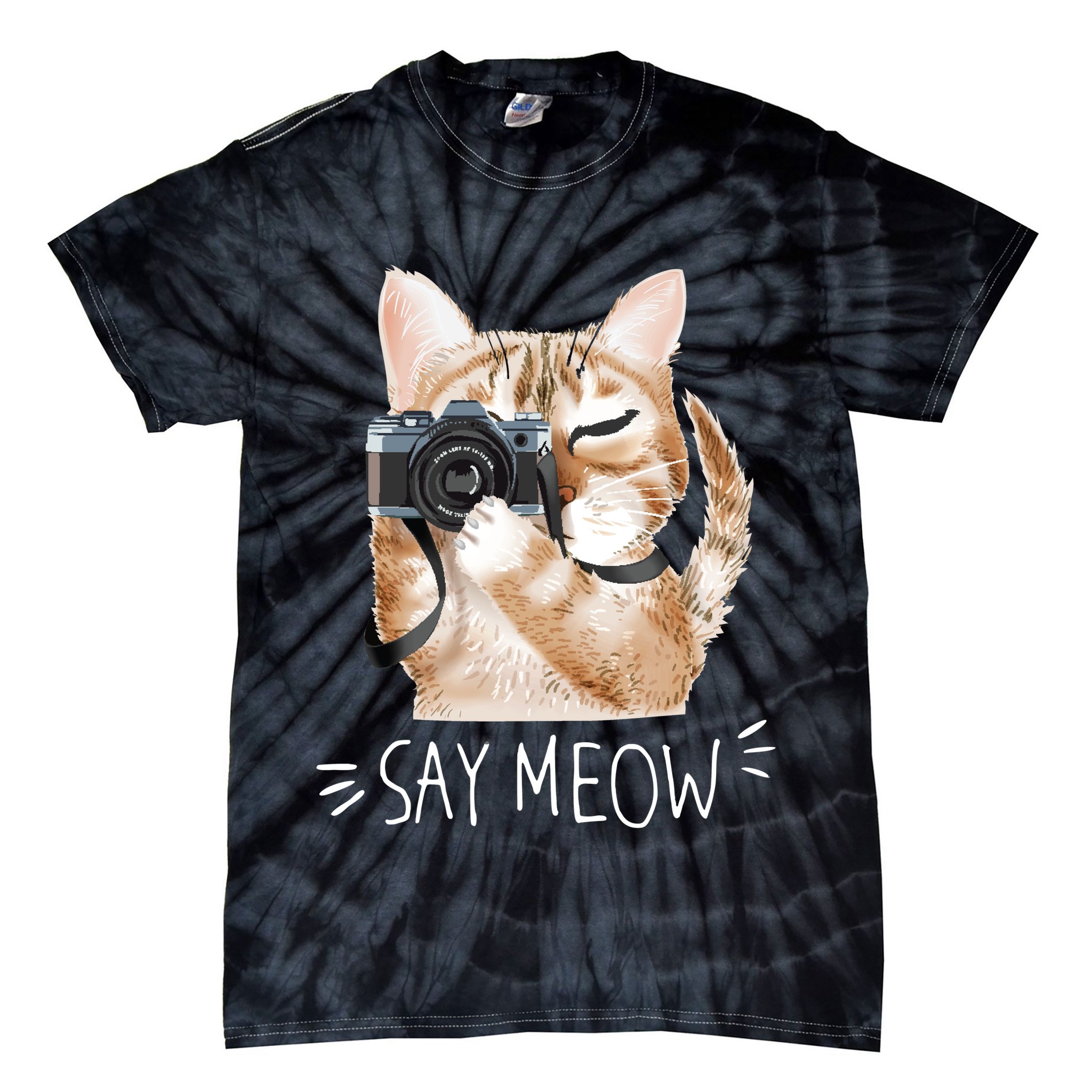 Say Meow Cute Cat Picture Tie-Dye T-Shirt