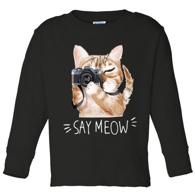 Say Meow Cute Cat Picture Toddler Long Sleeve Shirt