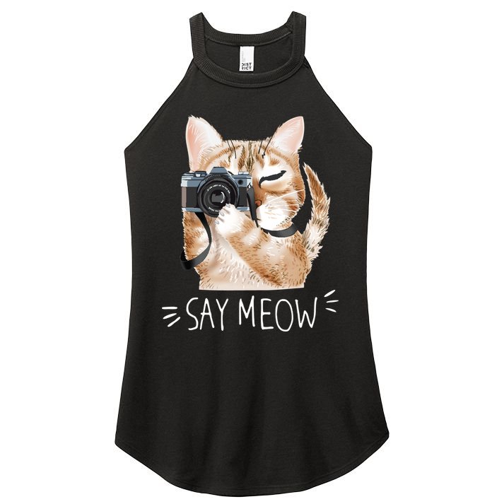 Say Meow Cute Cat Picture Women's Perfect Tri Rocker Tank