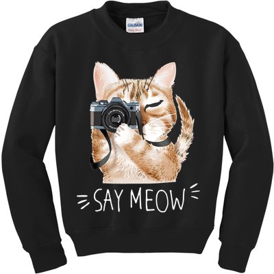 Say Meow Cute Cat Picture Kids Sweatshirt