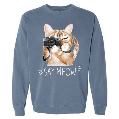 Say Meow Cute Cat Picture Garment-Dyed Sweatshirt