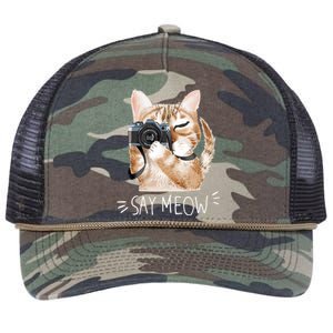 Say Meow Cute Cat Picture Retro Rope Trucker Hat Cap